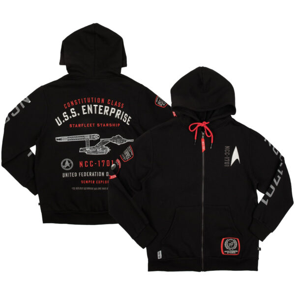 Men's Heroes & Villains Black Star Trek USS Enterprise NCC-1701 Federation Full-Zip Hoodie