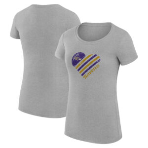 Women's G-III 4Her by Carl Banks Heather Gray Baltimore Ravens Heart Graphic Fitted T-Shirt