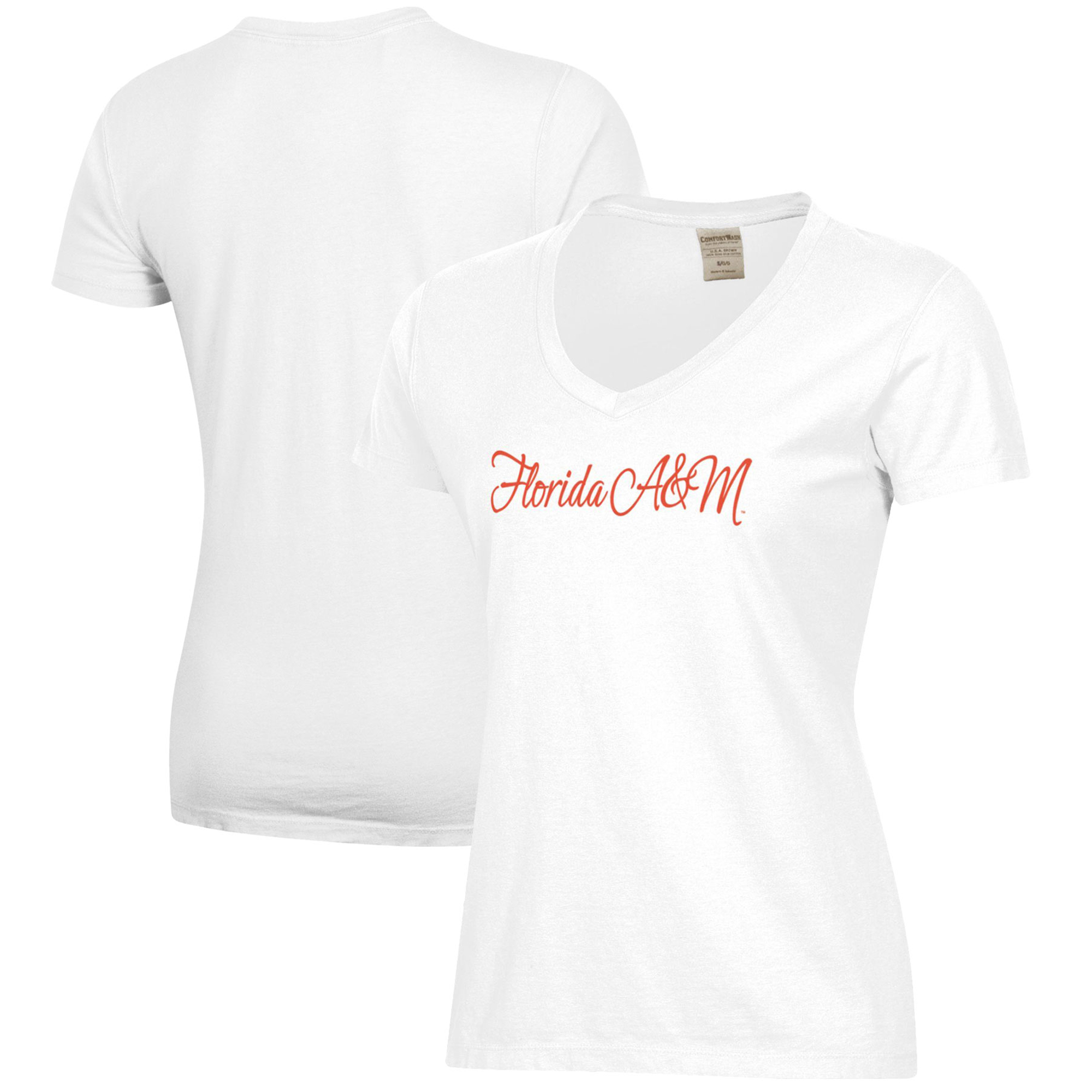Women's White Florida A&M Rattlers Script Logo Comfort Wash V-Neck T-Shirt