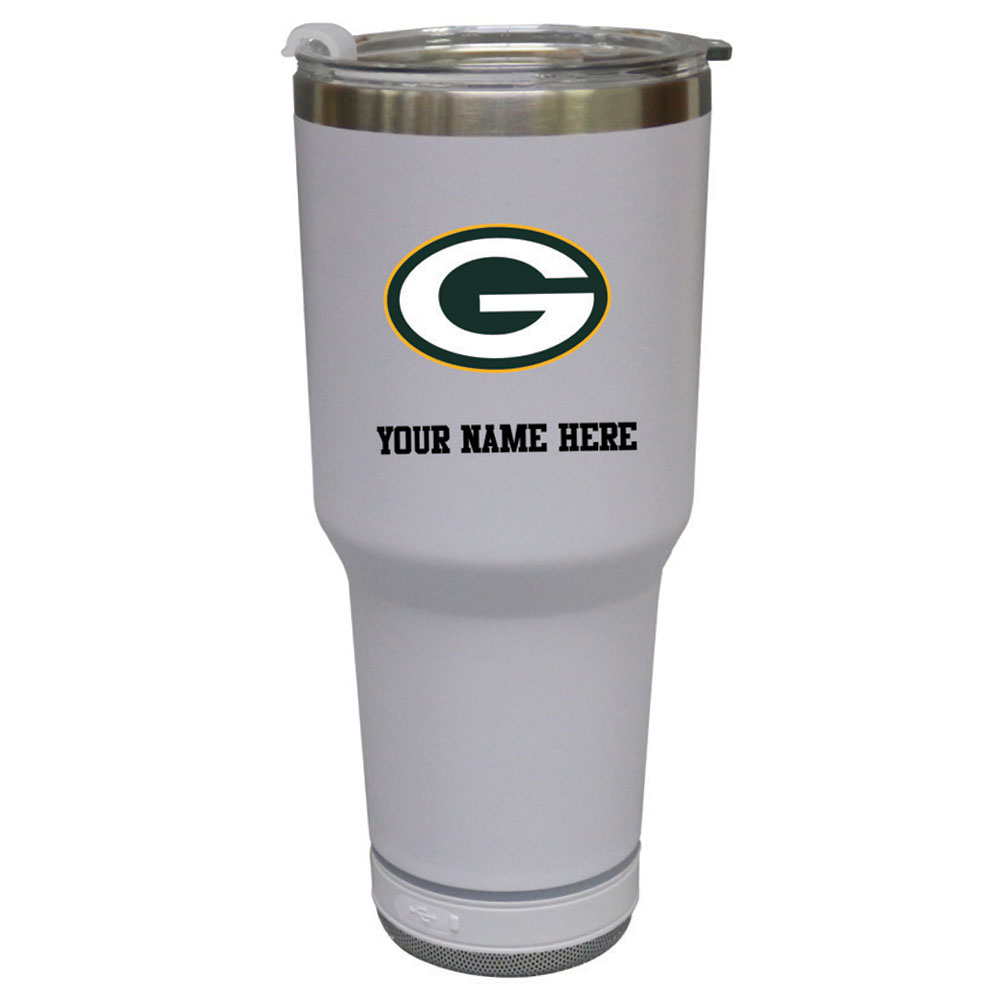 The Memory Company White Green Bay Packers Personalized 30oz. Stainless Steel Bluetooth Tumbler