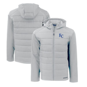 Men's Cutter & Buck Gray Kansas City Royals Evoke Hybrid Eco Softshell Recycled Full-Zip Hoodie