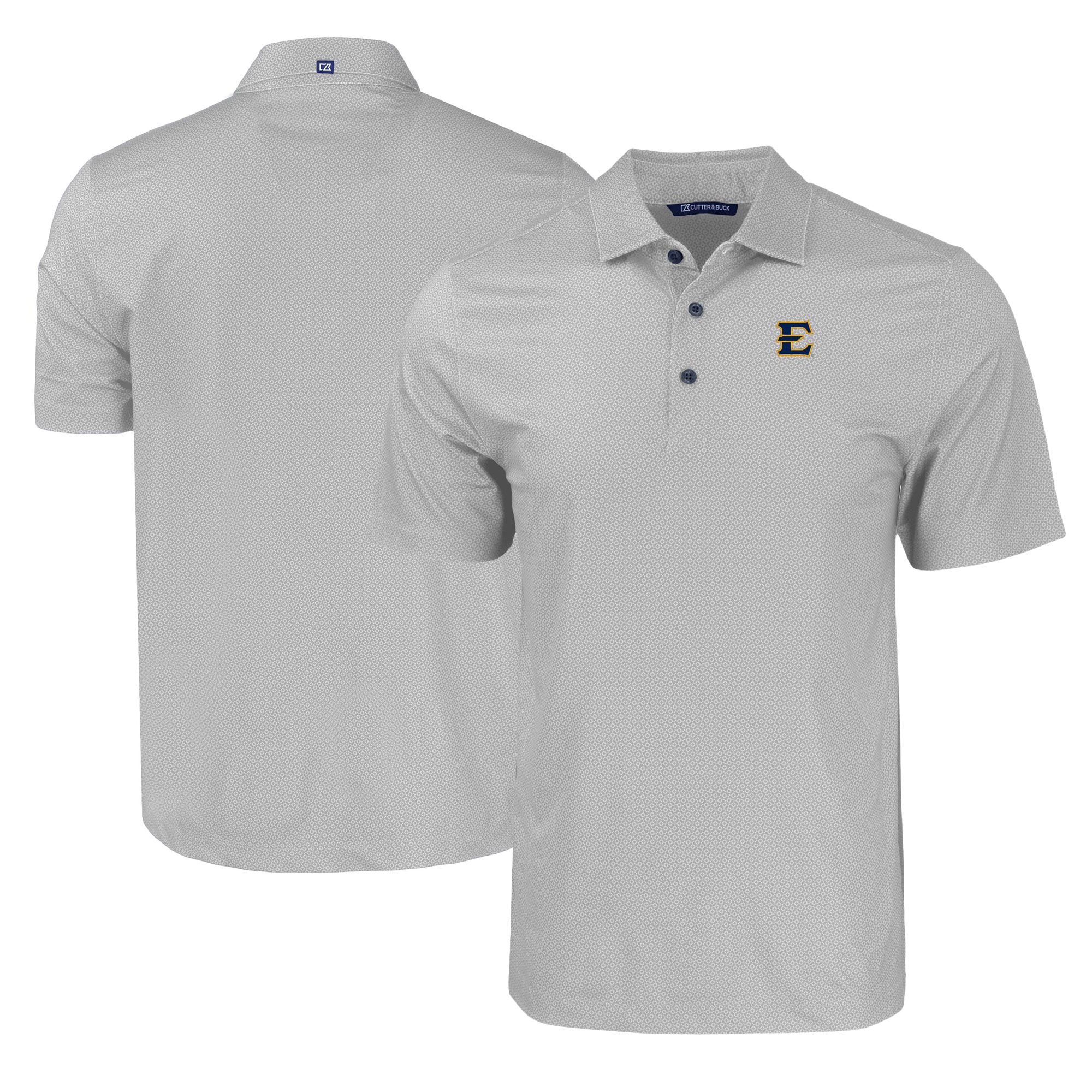 Men's Cutter & Buck Gray ETSU Buccaneers Pike Eco Tonal Geo Print Stretch Recycled Polo - Image 5