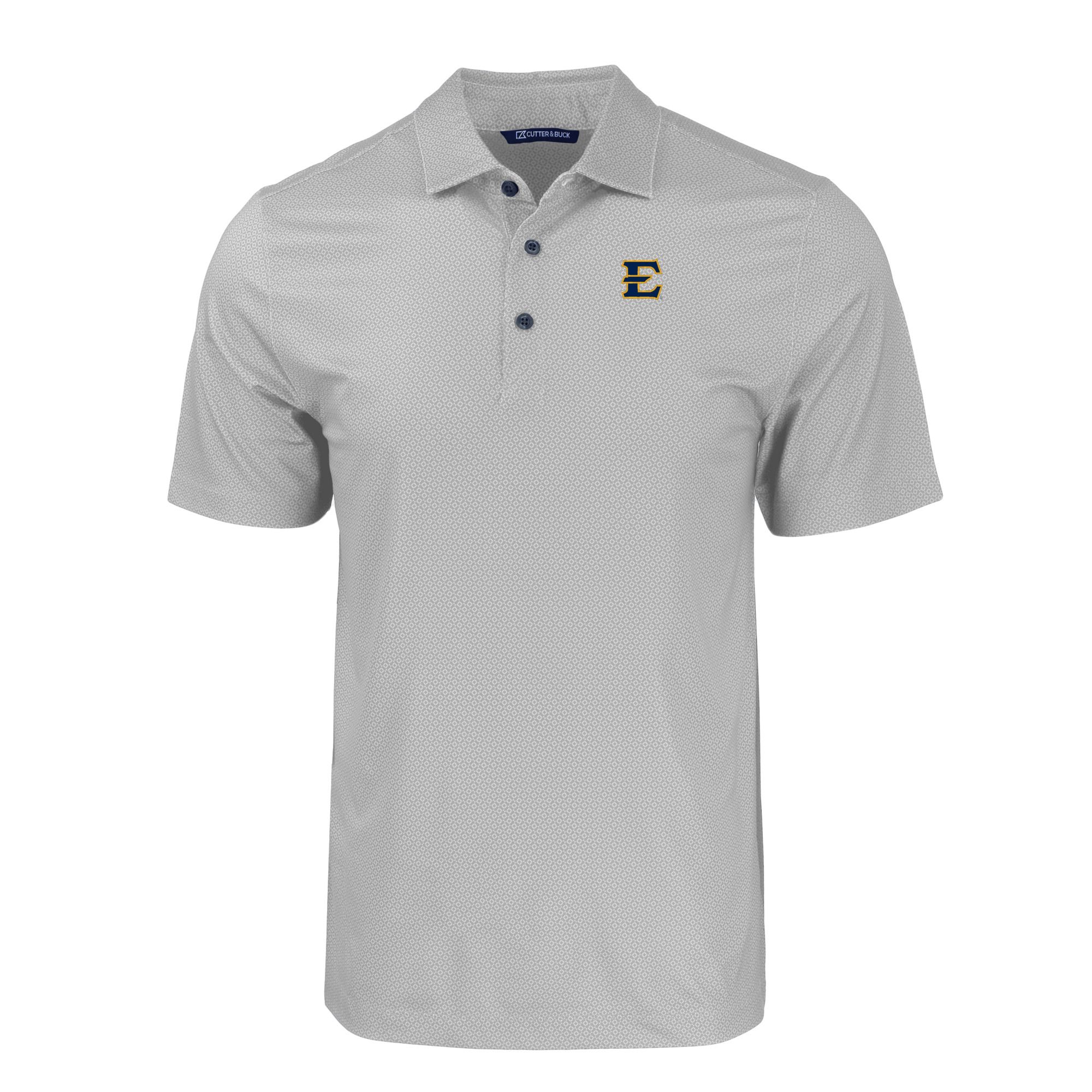 Men's Cutter & Buck Gray ETSU Buccaneers Pike Eco Tonal Geo Print Stretch Recycled Polo - Image 3