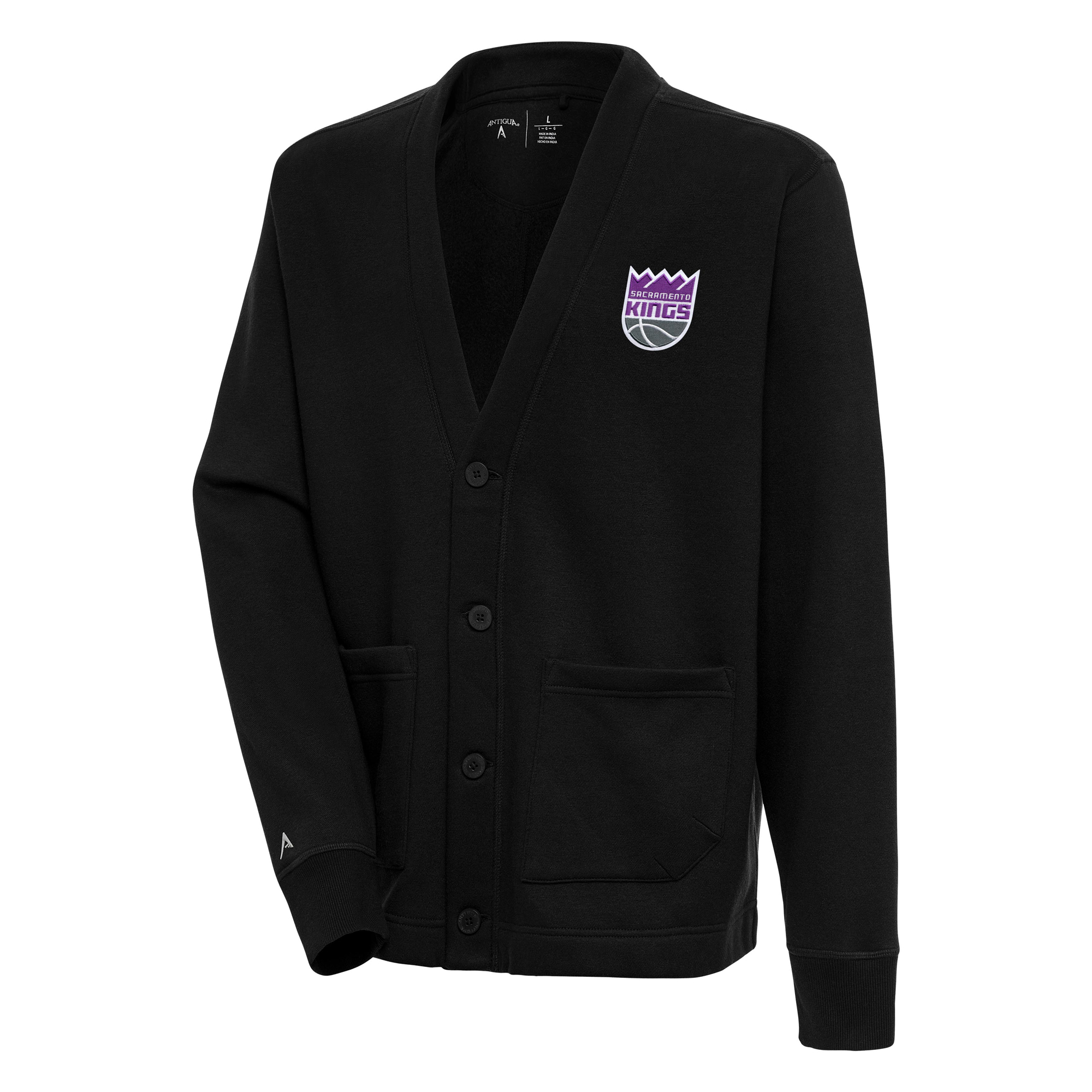 Men's Antigua Black Sacramento Kings Victory Button-Up Cardigan