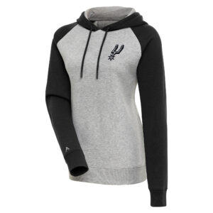 Women's Antigua  Heather Gray/Black San Antonio Spurs Victory Raglan Sleeve Pullover Hoodie