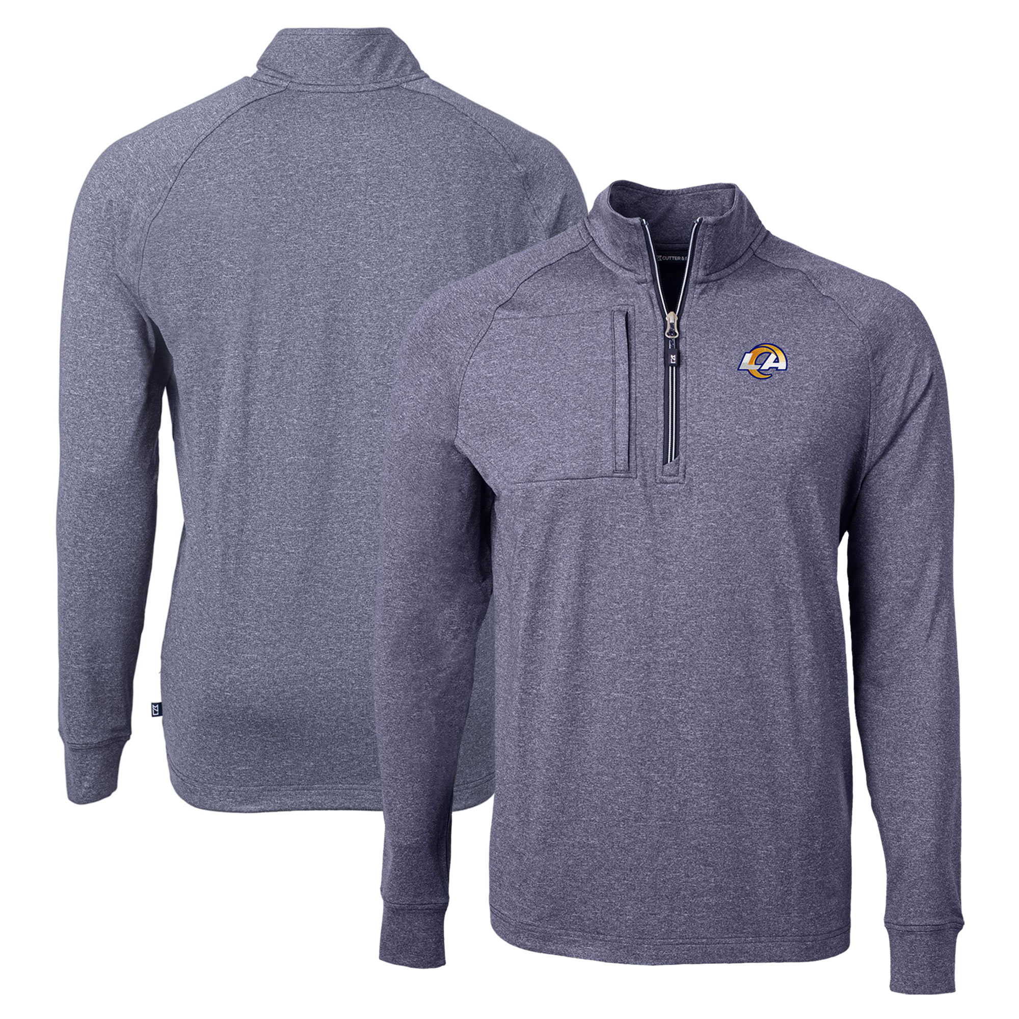 Men's Cutter & Buck Heather Navy Los Angeles Rams Adapt Eco Knit Quarter-Zip Pullover Top