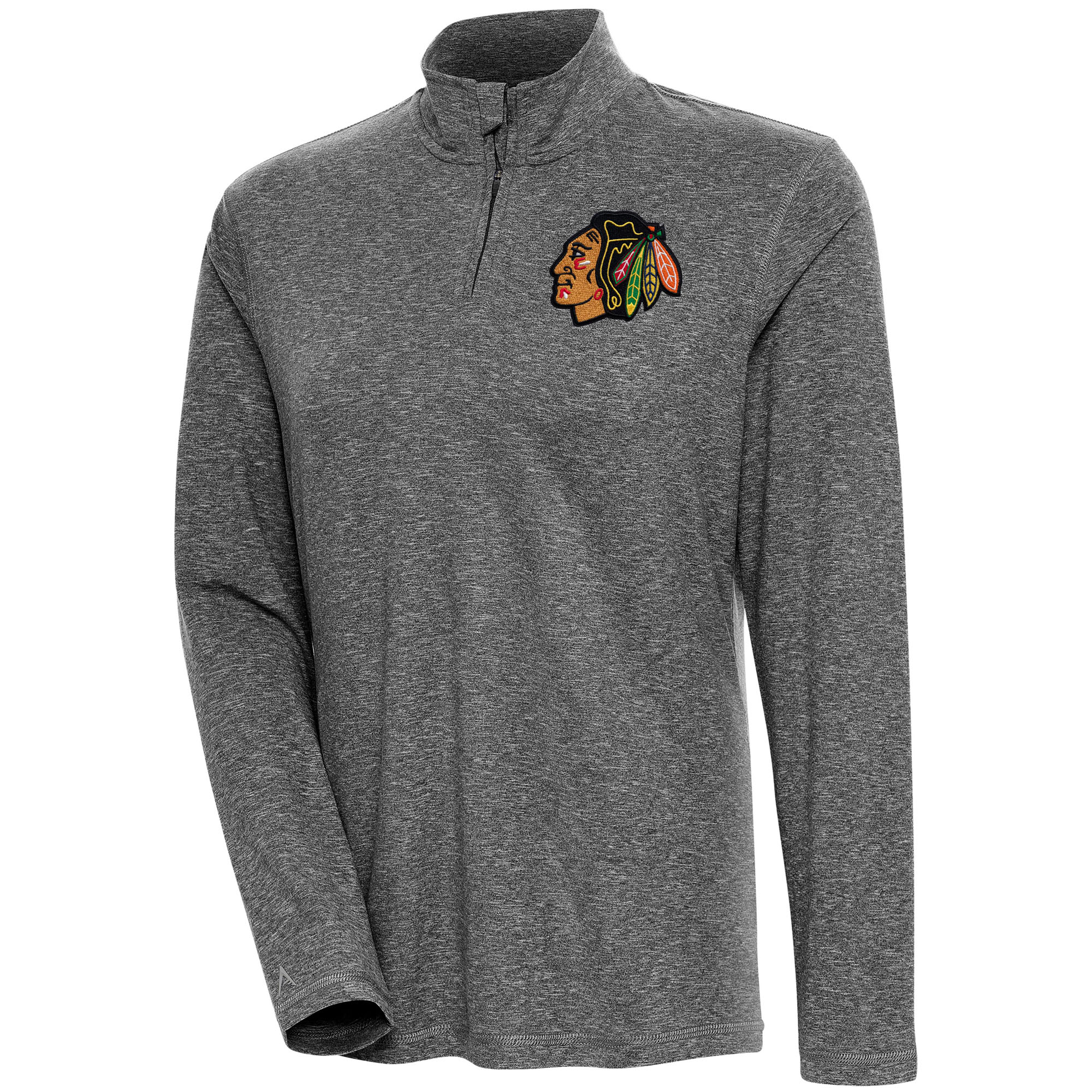 Women's Antigua Heather Black Chicago Blackhawks Confront Quarter-Zip Pullover Top