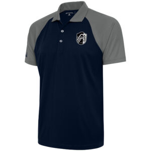 Men's Antigua  Navy/Steel St. Louis City SC Brushed Metallic Nova Raglan Polo