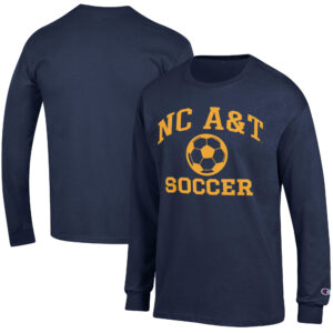 Men's Champion Navy North Carolina A&T Aggies Soccer Icon Long Sleeve T-Shirt
