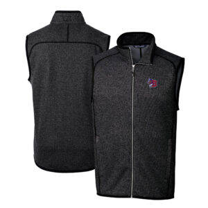 Men's Cutter & Buck Heather Charcoal Buffalo Bisons Mainsail Sweater-Knit Full-Zip Vest