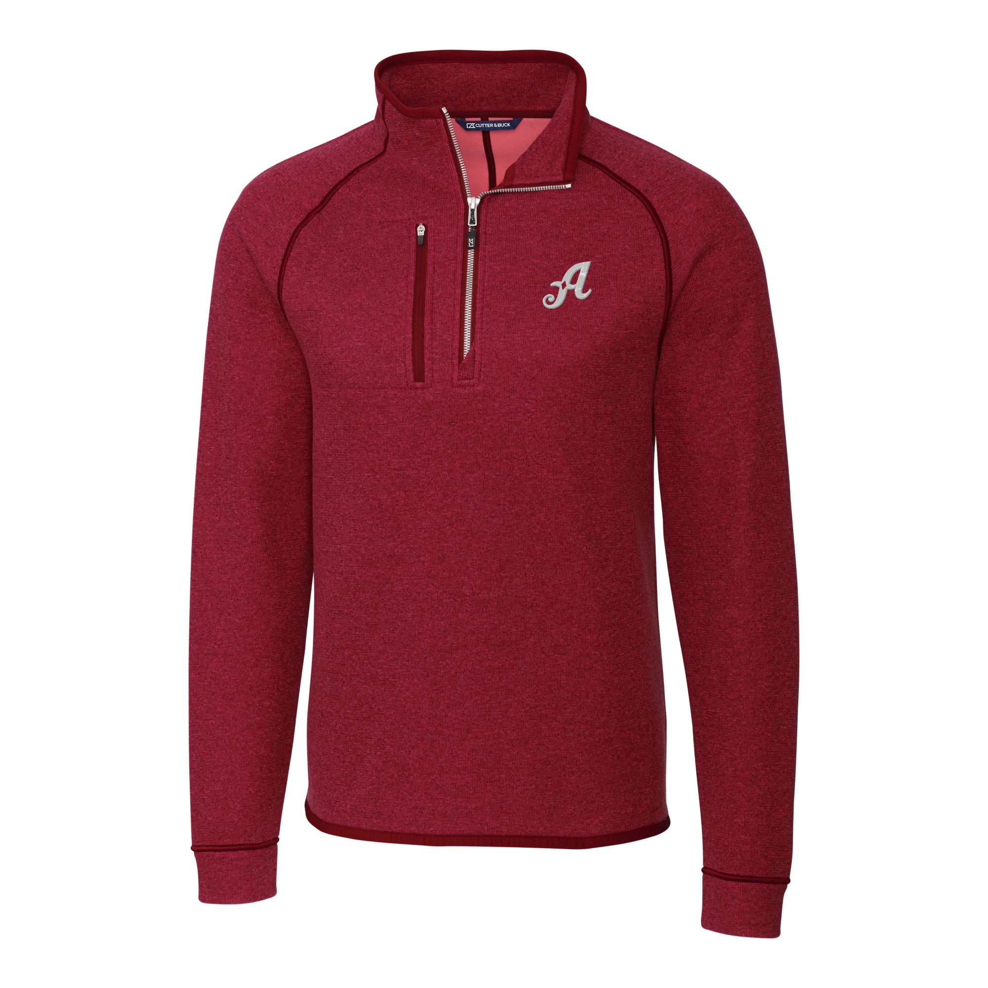 Men's Cutter & Buck Heather Red Reno Aces Mainsail Sweater-Knit Half-Zip Pullover Jacket - Image 3