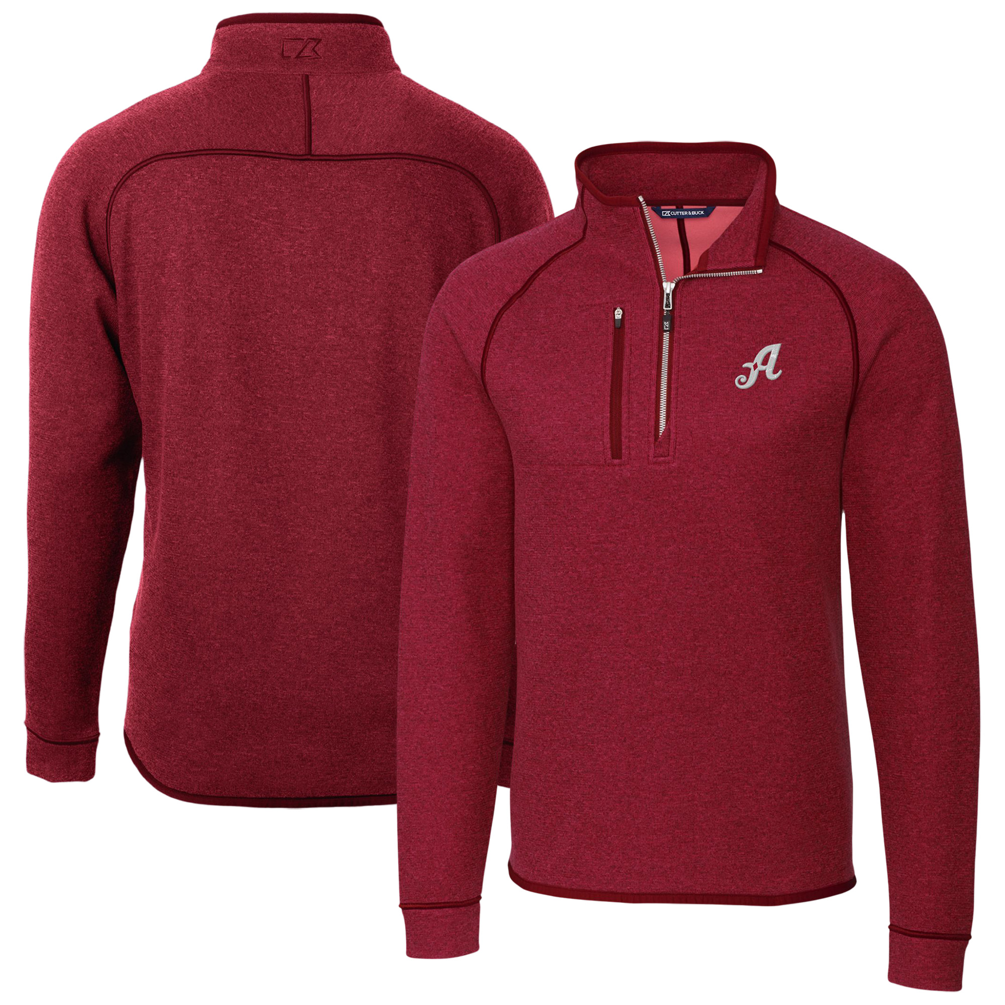 Men's Cutter & Buck Heather Red Reno Aces Mainsail Sweater-Knit Half-Zip Pullover Jacket
