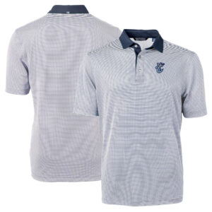 Men's Cutter & Buck Navy/White Corpus Christi Hooks Virtue Eco Pique Micro Stripe Recycled Polo