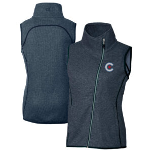 Women's Cutter & Buck  Heather Navy Chicago Cubs City Connect Mainsail Sweater Knit Asymmetrical Vest