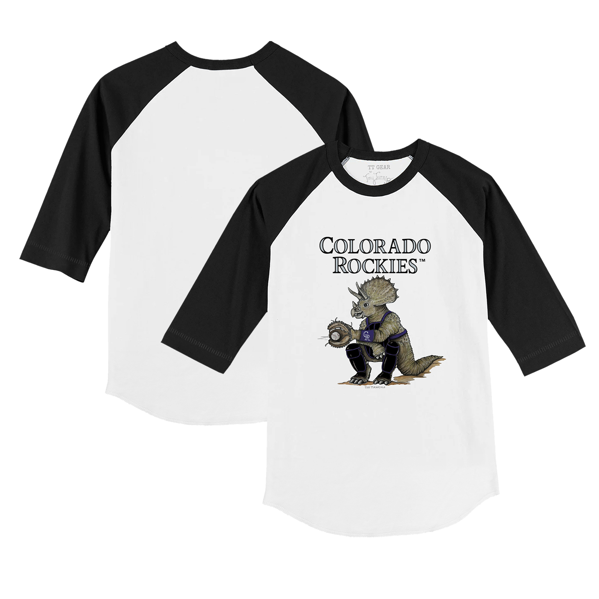 Youth Tiny Turnip White/Black Colorado Rockies Triceratops 3/4-Sleeve Raglan T-Shirt - Image 5