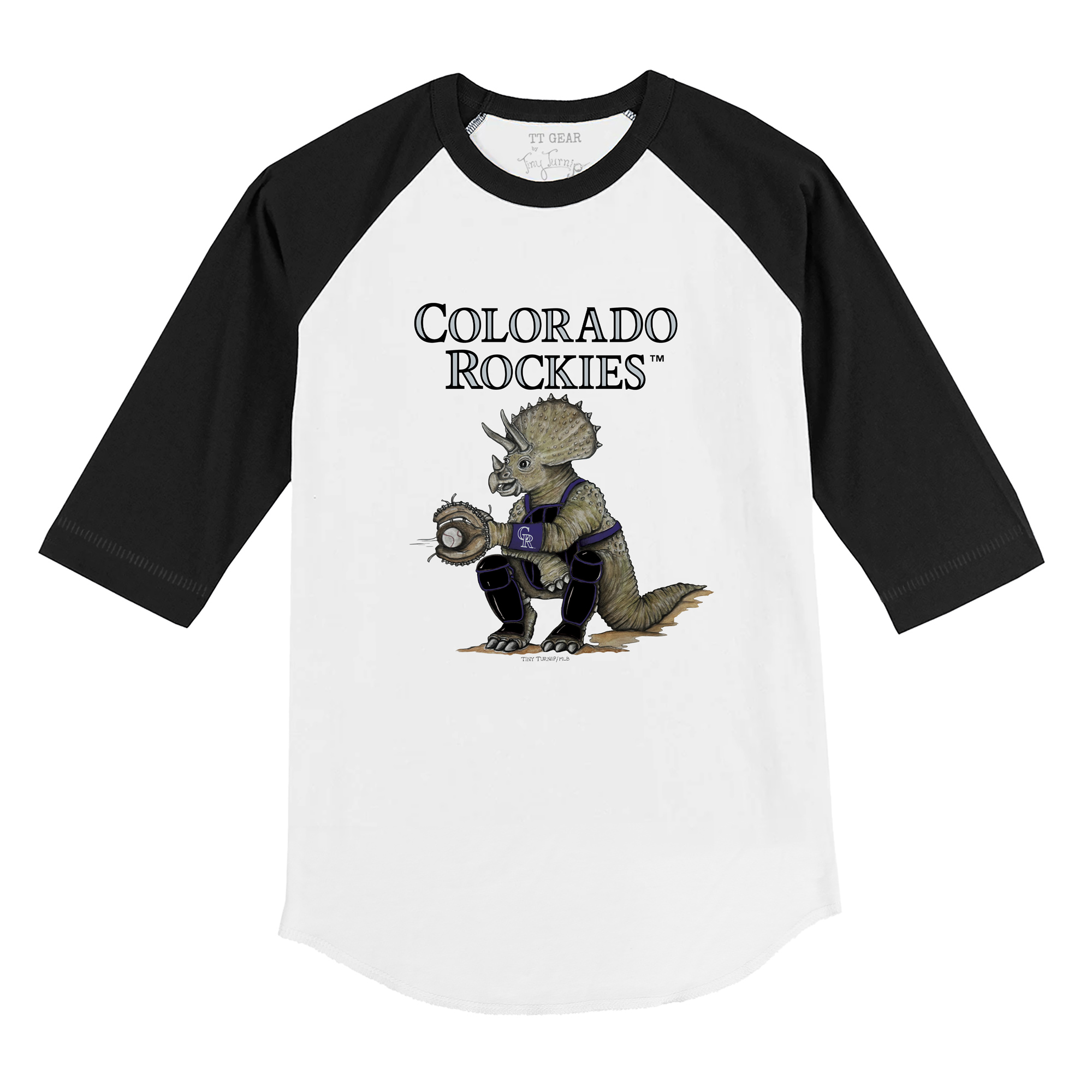 Youth Tiny Turnip White/Black Colorado Rockies Triceratops 3/4-Sleeve Raglan T-Shirt - Image 3