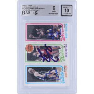 Julius Erving, Magic Johnson & Larry Bird Autographed 1980-81 Topps #139-174-34 Beckett Fanatics Witnessed Authenticated 6/10 Rookie Card