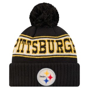 Youth New Era Black Pittsburgh Steelers Retro Cuffed Knit Hat with Pom