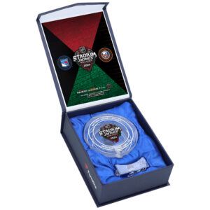 New York Rangers vs. New York Islanders Crystal Puck - Filled with Game-Used Ice from the 2024 NHL Stadium Series