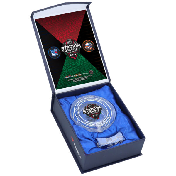 New York Rangers vs. New York Islanders Crystal Puck - Filled with Game-Used Ice from the 2024 NHL Stadium Series
