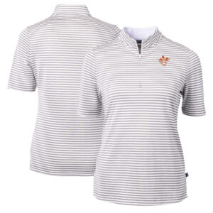 Women's Cutter & Buck  Gray Texas Longhorns Vault DryTec Virtue Eco Pique Stripe Recycled Top