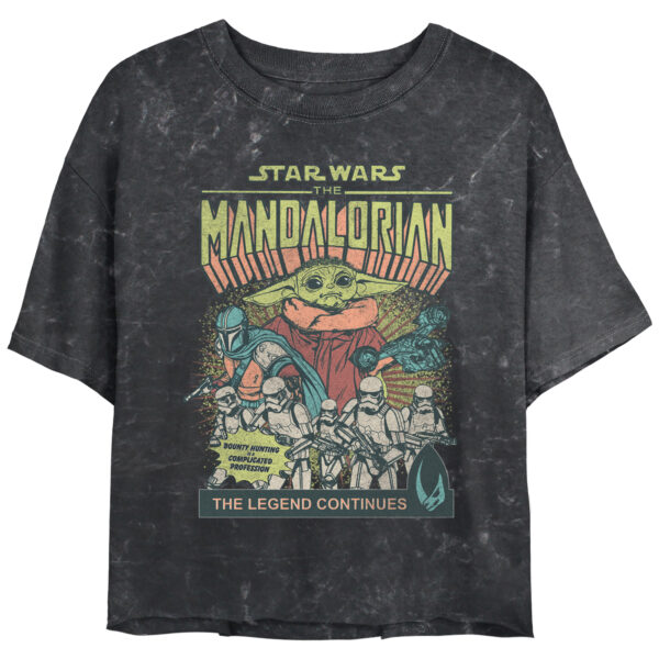 Women's Mad Engine  Black The Mandalorian Comic Large Graphic Cropped T-Shirt