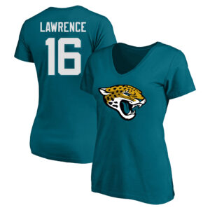 Women's Fanatics Trevor Lawrence Teal Jacksonville Jaguars Plus Size Player Name & Number V-Neck T-Shirt