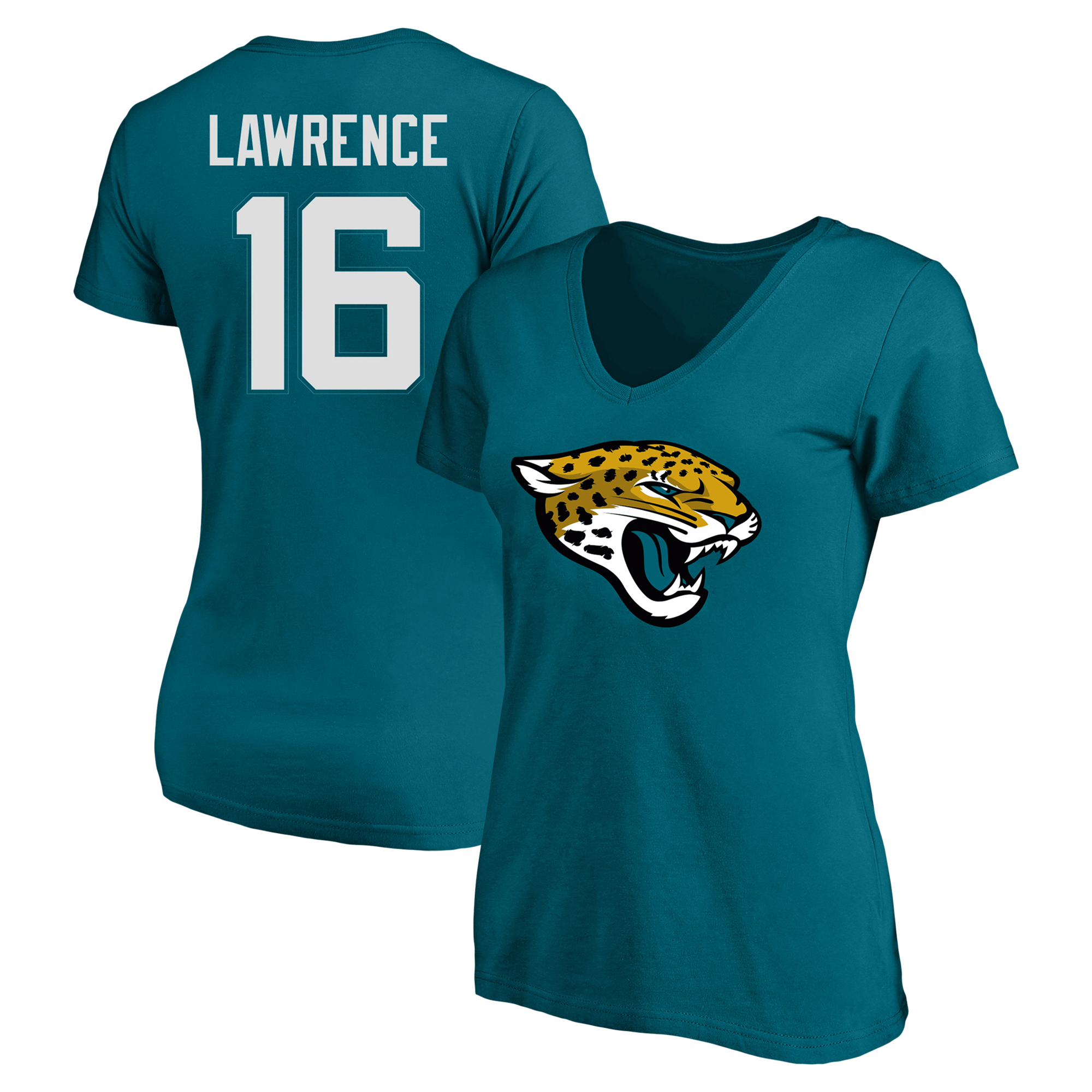 Women's Fanatics Trevor Lawrence Teal Jacksonville Jaguars Plus Size Player Name & Number V-Neck T-Shirt