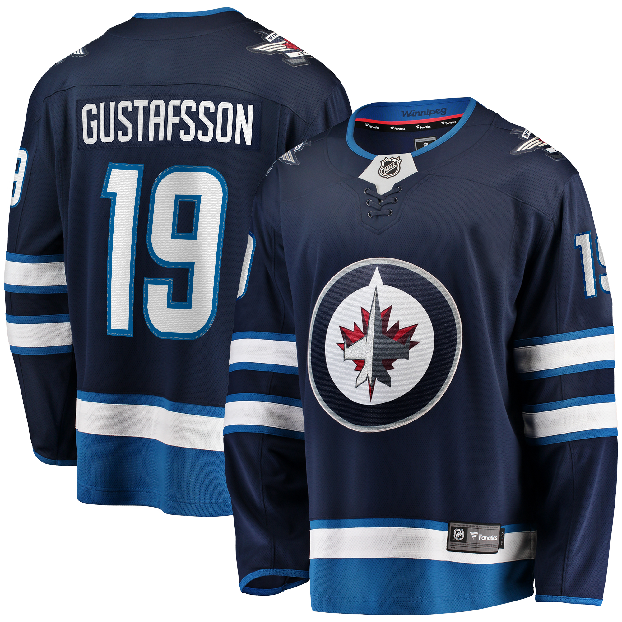 Men's Fanatics David Gustafsson Navy Winnipeg Jets Home Premier Breakaway Player Jersey - Image 2