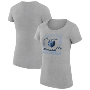 Women's G-III 4Her by Carl Banks Heather Gray Memphis Grizzlies Team Name Collage Fitted Graphic T-Shirt