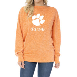 Women's Orange Clemson Tigers Lainey Ribbed Tunic Tri-Blend Pullover Sweatshirt