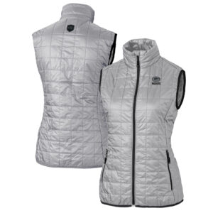 Women's Cutter & Buck Gray Green Bay Packers Rainier PrimaLoft Eco Insulated Full-Zip Puffer Vest