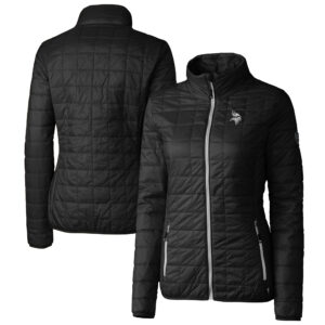 Women's Cutter & Buck Black Minnesota Vikings Rainier PrimaLoft Eco Insulated Full-Zip Puffer Jacket