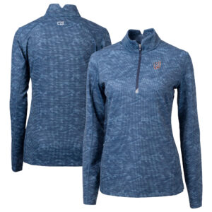 Women's Cutter & Buck Navy Washington Nationals Americana Traverse Camo Print Stretch Quarter-Zip Top