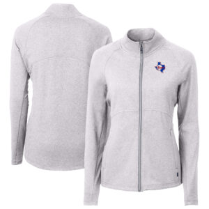 Women's Cutter & Buck Heather Gray Texas Rangers Cooperstown Collection Adapt Eco Knit Hybrid Recycled Full-Zip Jacket