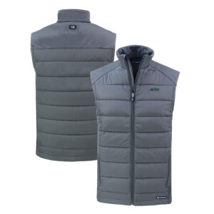 Men's Cutter & Buck  Dark Gray New York Jets Primary Logo Evoke Hybrid Eco Softshell Recycled Full-Zip Vest