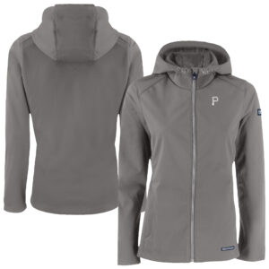 Women's Cutter & Buck Charcoal Pittsburgh Pirates Evoke Eco Softshell Recycled Full-Zip Hoodie Jacket