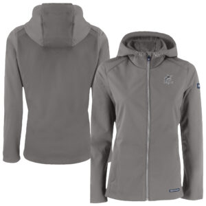Women's Cutter & Buck Charcoal Miami Marlins Evoke Eco Softshell Recycled Full-Zip Hoodie Jacket