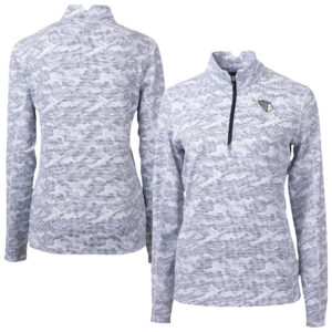 Women's Cutter & Buck Charcoal Cleveland Guardians Traverse Camo Print Stretch Quarter-Zip Pullover Top