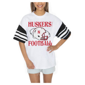 Women's Gameday Couture  White Nebraska Huskers Starting Lineup Contrast Sporty Heritage Oversized T-Shirt
