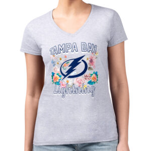 Women's G-III 4Her by Carl Banks Heather Gray Tampa Bay Lightning Flower Logo Fitted V-Neck T-Shirt