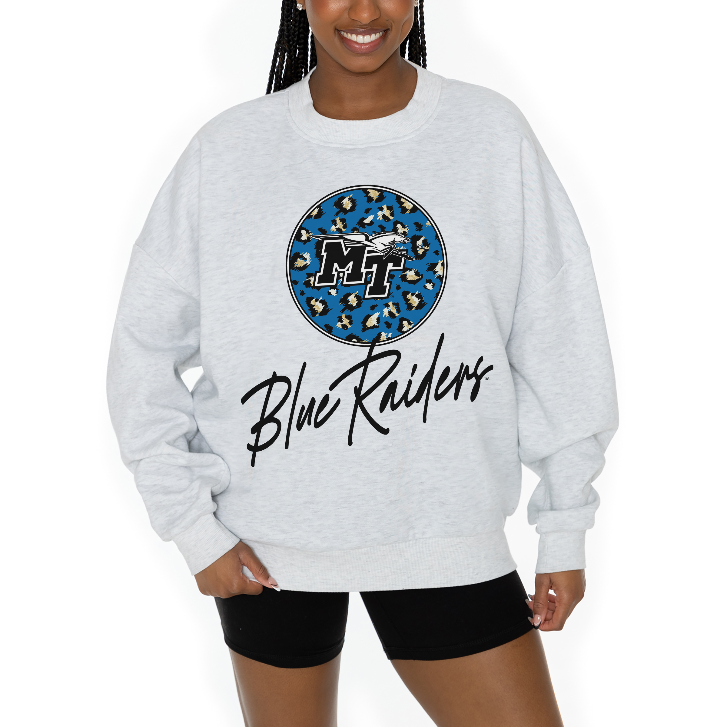 Women's Gameday Couture Ash MTSU Blue Raiders Premium Fleece Pullover Sweatshirt