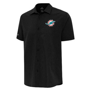 Men's Antigua Black Miami Dolphins Activate Woven Button-Up Shirt