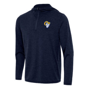 Men's Antigua Heather Navy Los Angeles Rams  Tidy Quarter-Zip Pullover Hoodie