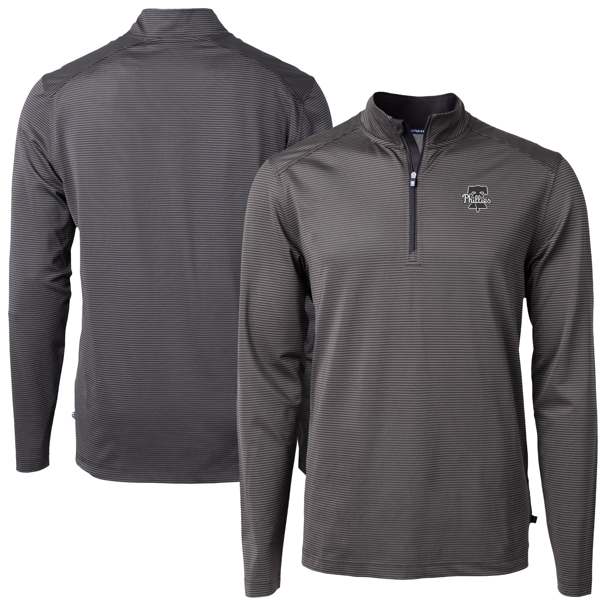 Men's Cutter & Buck Black Philadelphia Phillies Virtue Eco Pique Micro Stripe Quarter-Zip Jacket