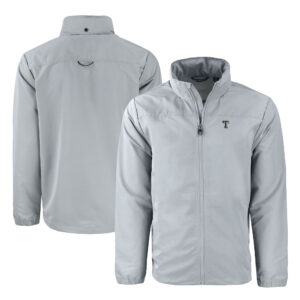 Men's Cutter & Buck Gray Texas Rangers Big & Tall Charter Eco Knit Recycled Full-Zip Hoodie Jacket