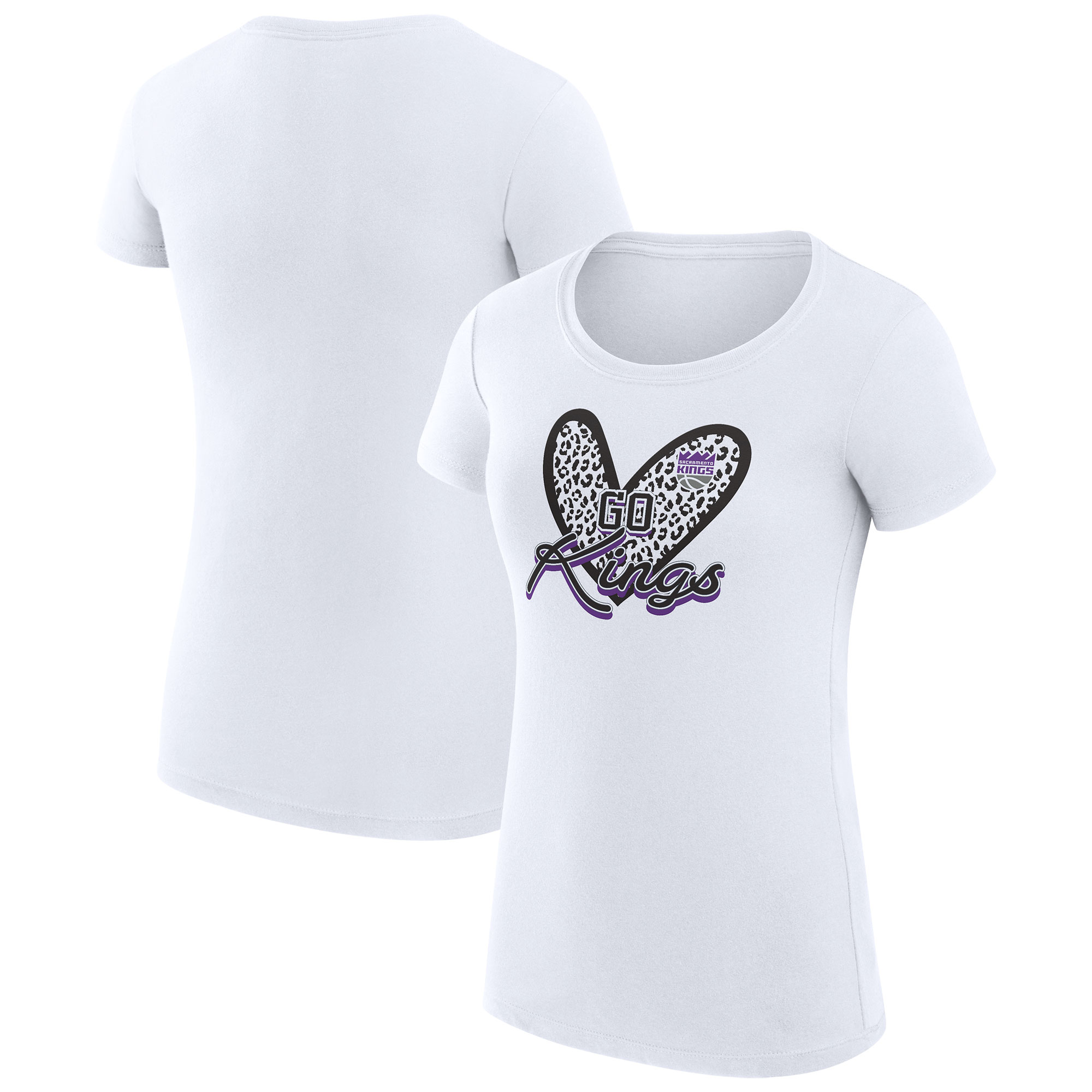 Women's G-III 4Her by Carl Banks White Sacramento Kings Leopard Heart Fitted T-Shirt - Image 2
