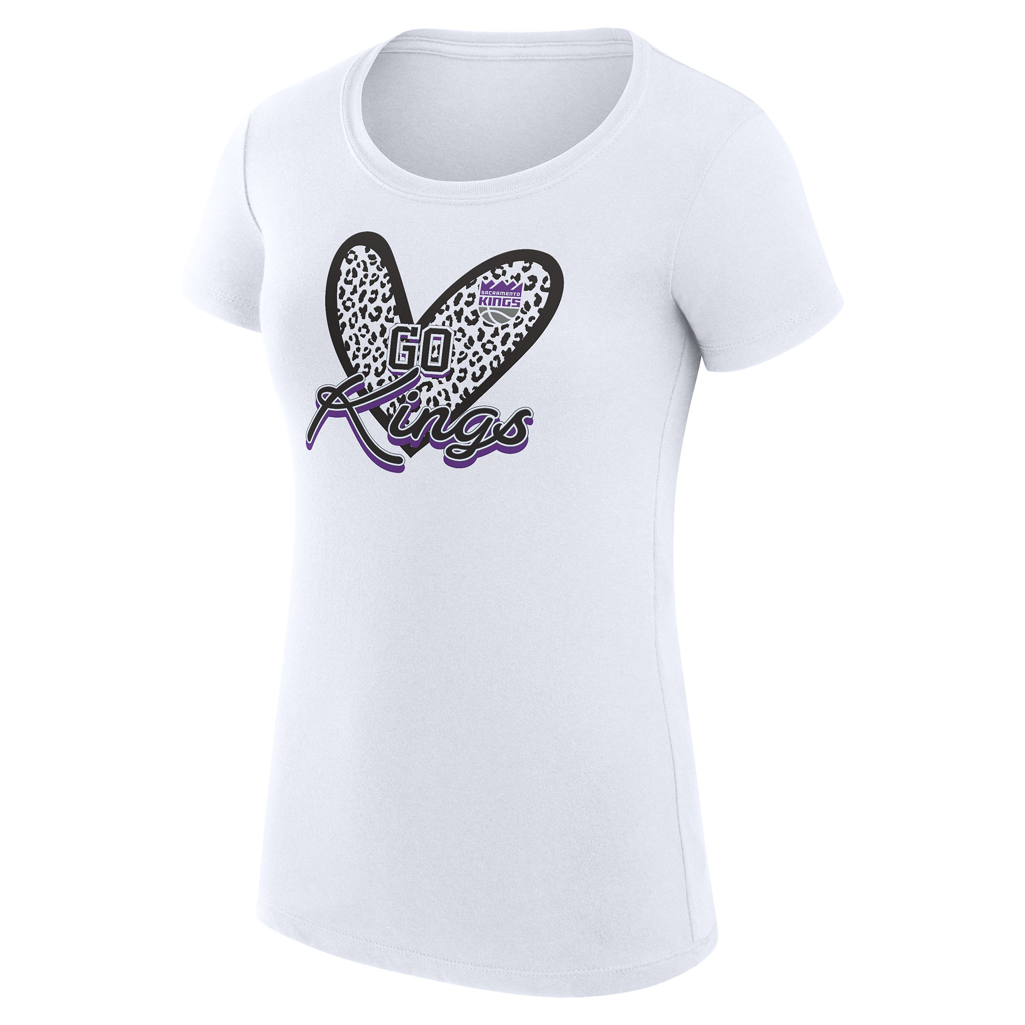 Women's G-III 4Her by Carl Banks White Sacramento Kings Leopard Heart Fitted T-Shirt - Image 6