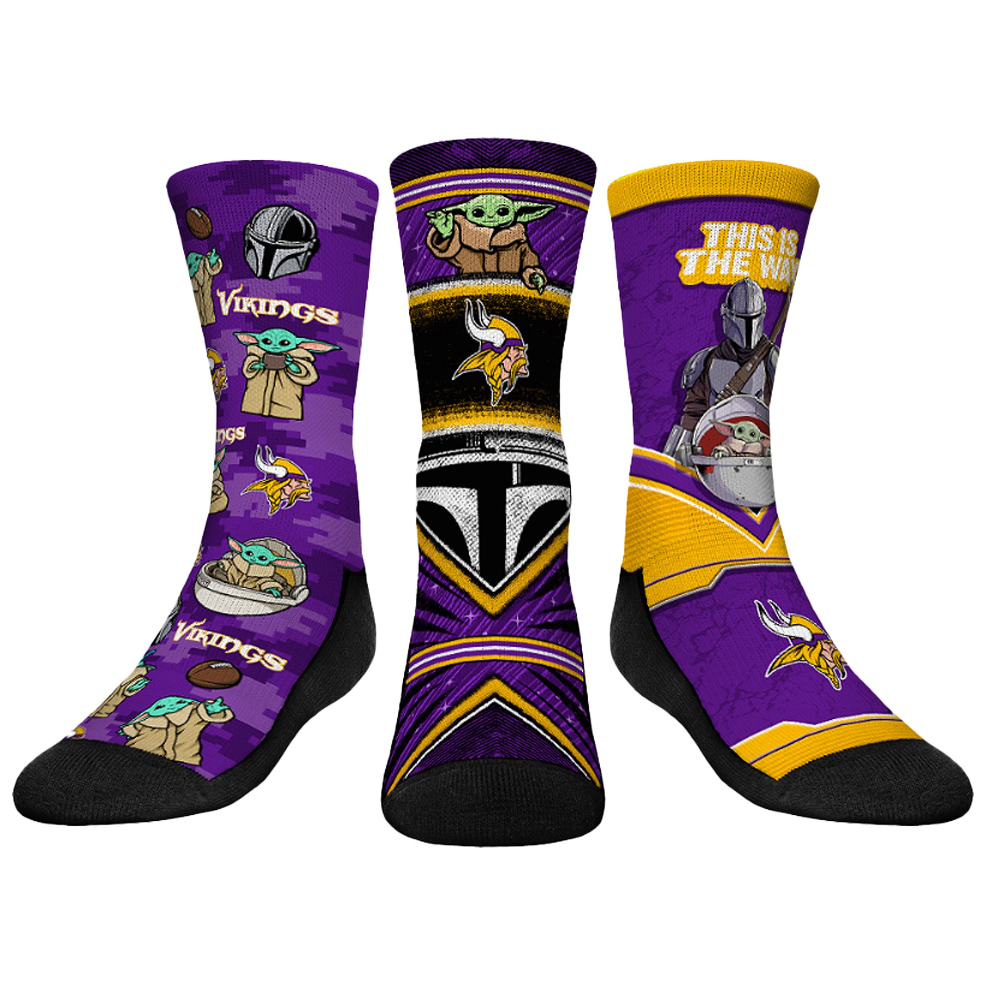 Youth Rock Em Socks Minnesota Vikings 3-Pack Mandalorian Crew Socks