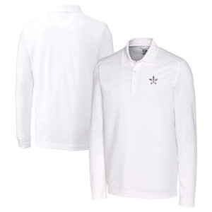 Men's Cutter & Buck White Houston Astros Big & Tall Americana Advantage Eco Pique DryTec Tri-Blend Long Sleeve Polo